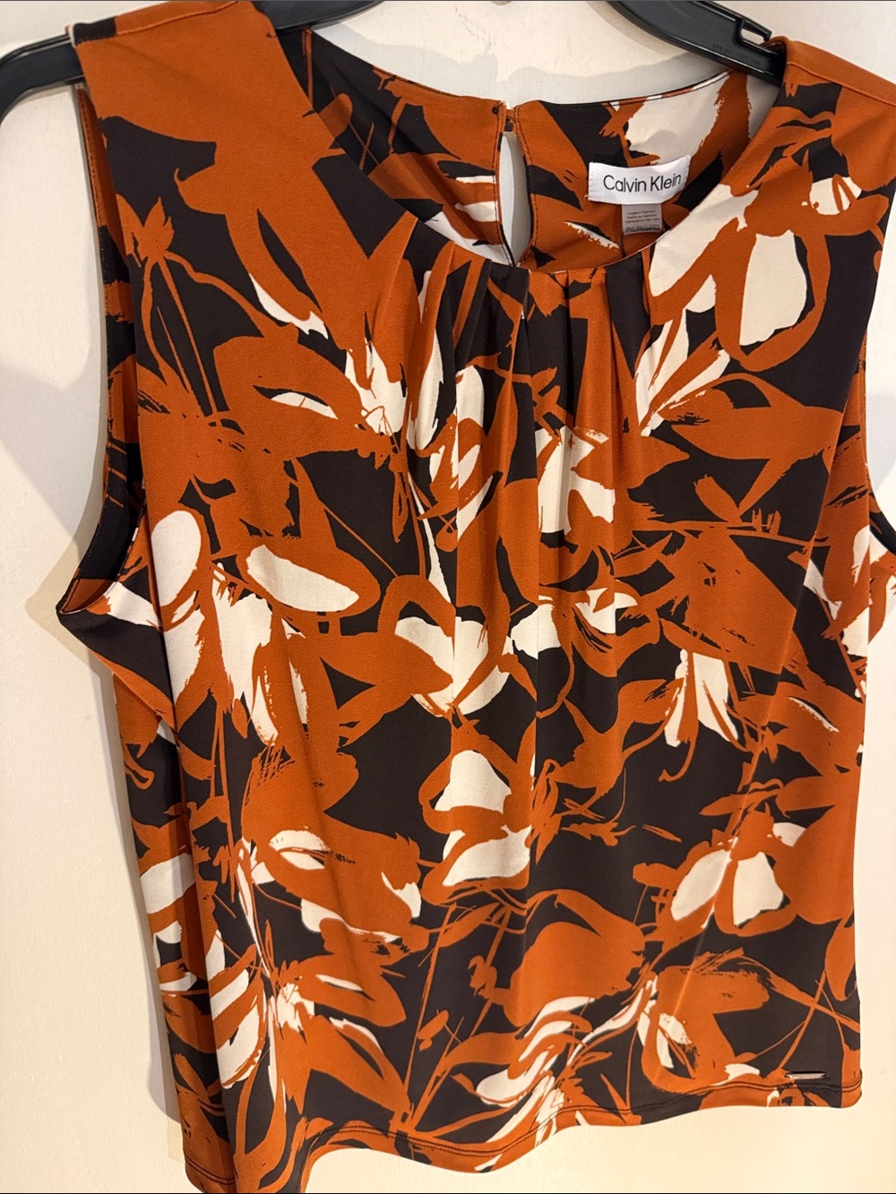 Calvin Klein Rust Black White Floral Sleeveless Blouse